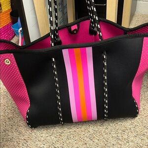 Neoprene Stylish Pink & Black Tote beach pool bag with matching smaller case